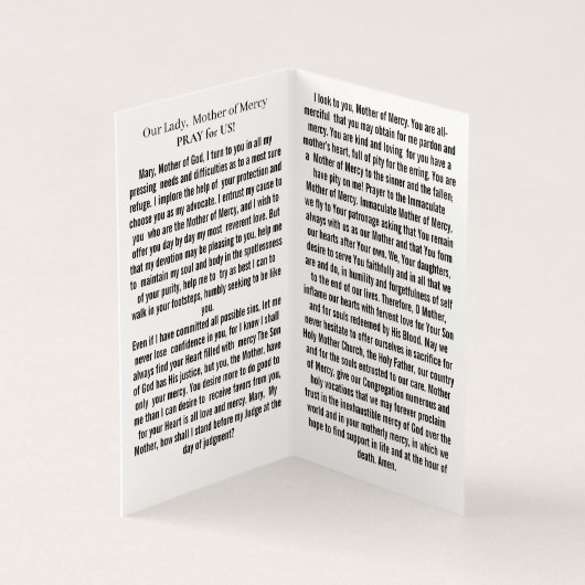 Our Lady Mother of Mercy Prayer Card Kaart (Binnen)