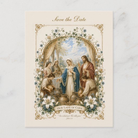 Our Lady of Cana Save the Date Wedding Briefkaart (Voorkant)