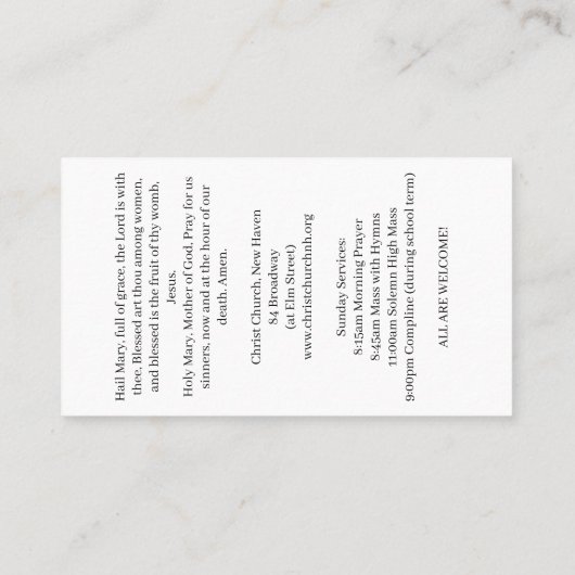 Our Lady of Christ Church Card Visitekaartje (Achterkant)