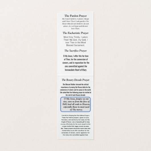 Our Lady of Fatima Prayer Card Kaart (Binnenkant ongevouwen)