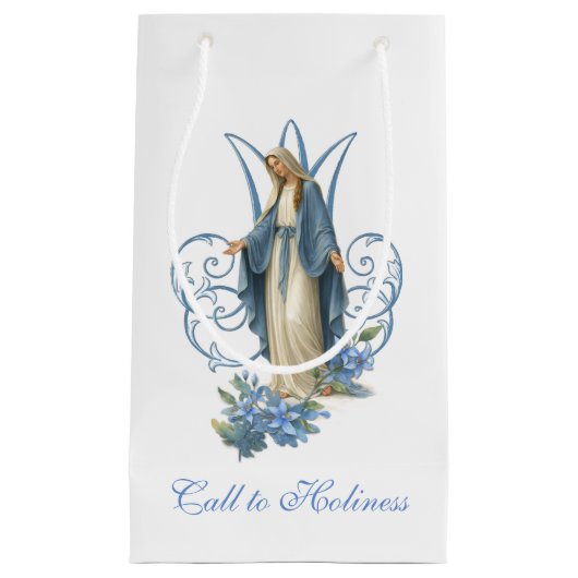 Our Lady of Grace Catholic Blue Floral  Klein Cadeauzakje (Voorkant)