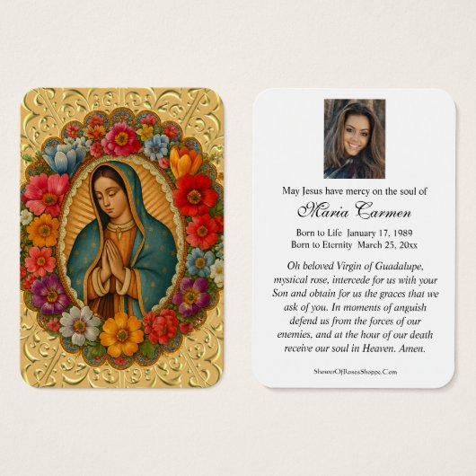 OUR LADY OF GUADALUPE FUNERAL PRAYER CARD VISITEKAARTJE (Voorkant /achterkant)