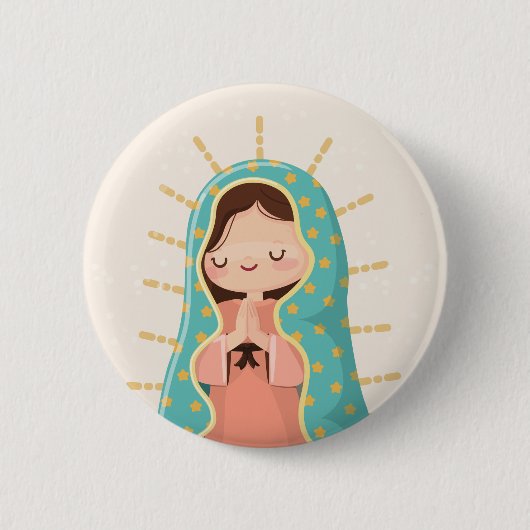Our Lady of Guadalupe Kawaii Style Ronde Button 5,7 Cm (Voorkant)