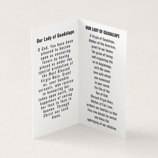 Our Lady of Guadalupe Prayer Card Kaart (Binnen)