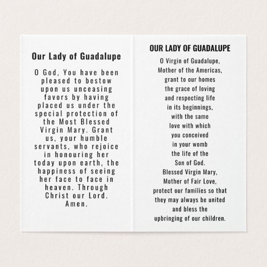 Our Lady of Guadalupe Prayer Card Kaart (Binnenkant ongevouwen)
