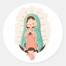 Our Lady of Guadalupe with angel Kawaii Style Ronde Sticker