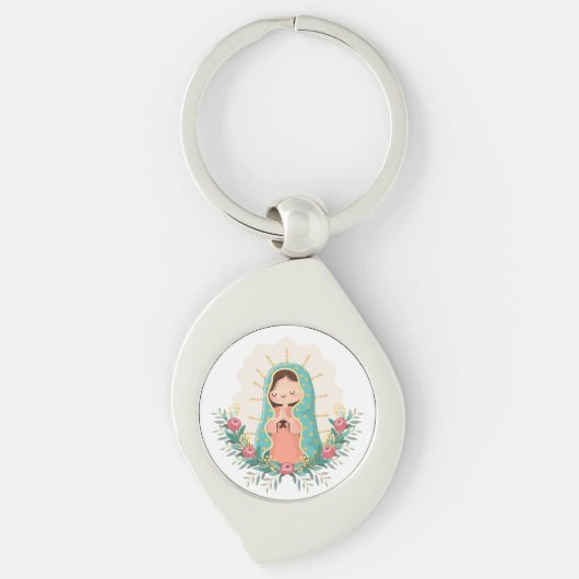 Our Lady of Guadalupe with flowers Kawaii Style Sleutelhanger (Voorkant)
