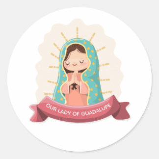 Our Lady of Guadalupe with ribbon Kawaii Style Ronde Sticker