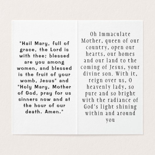 Our  Lady of  Immaculate  Conception Prayer Card Kaart (Binnenkant ongevouwen)
