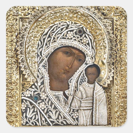 Our Lady of Kazan Orthodox Christian Icon Vierkante Sticker (Voorkant)