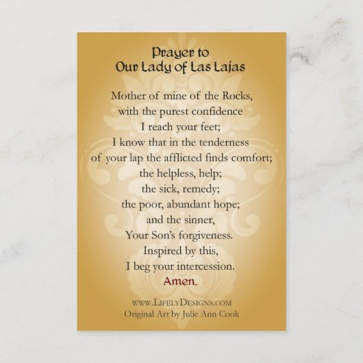 Our Lady of Las Lajas Prayer/Holy Card Informatiekaartje (Achterkant)