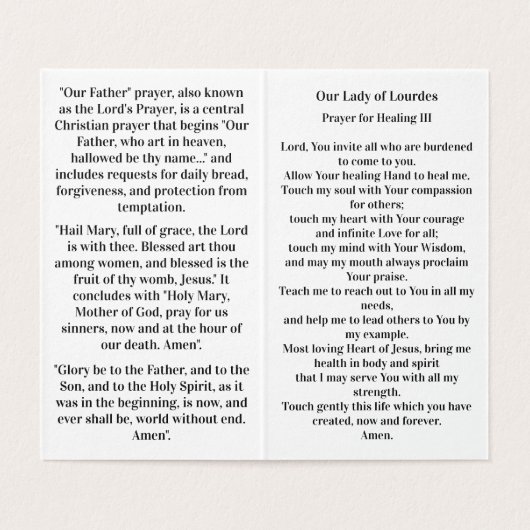 Our Lady of Lourdes Prayer Card Kaart (Binnenkant ongevouwen)