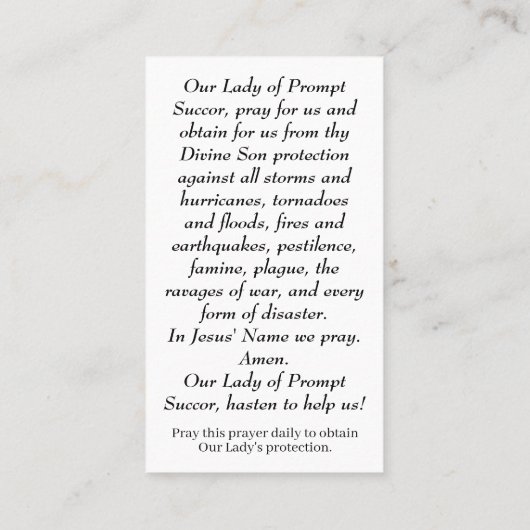 Our Lady of Prompt Succor Prayer Card Contactkaartje (Achterkant)
