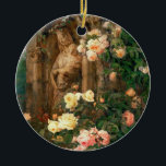 Our Lady of the Roses - Madonna with child Keramisch Ornament<br><div class="desc">Our Lady of the Roses. Romantic painting of a statue of our Holy Mother Mary withheld Jesus Christ,  surrounded by soft pink and yellow roses. Oil on canvas by Simon Saint-Jean.</div>