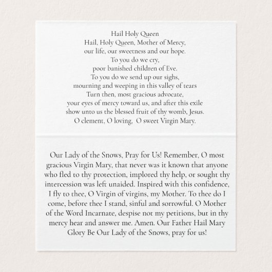  Our Lady of the Snows Prayer Card Kaart (Binnenkant ongevouwen)
