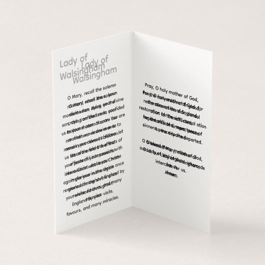 OUR LADY OF WALSINGHAM Prayer Card Kaart (Binnen)