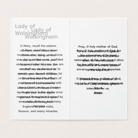 OUR LADY OF WALSINGHAM Prayer Card Kaart (Binnenkant ongevouwen)