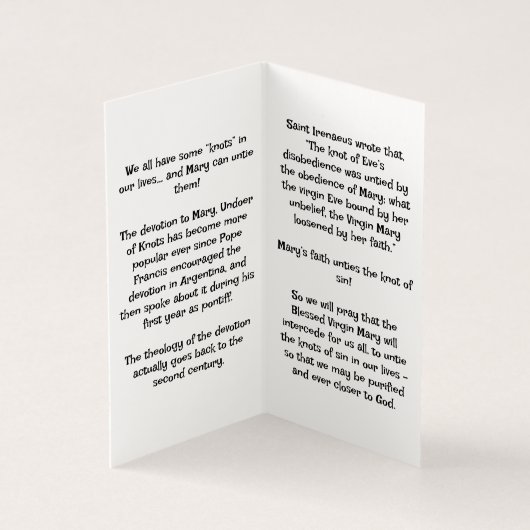 Our Lady Undoer of knots Prayer Card Kaart (Binnen)