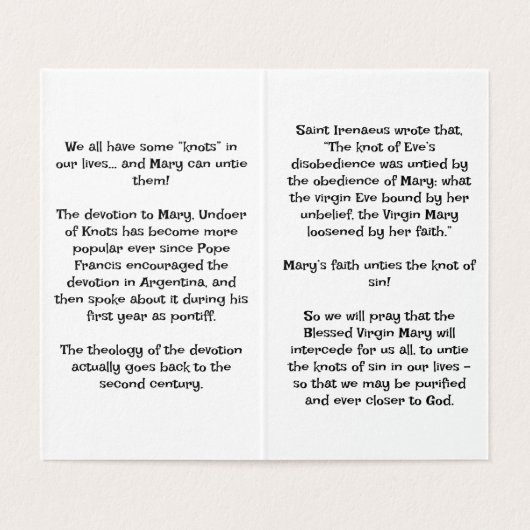 Our Lady Undoer of knots Prayer Card Kaart (Binnenkant ongevouwen)