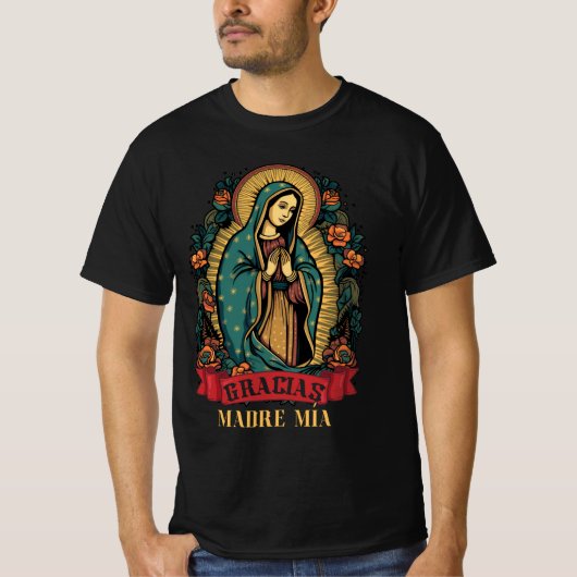Our Lady Virgen De Guadalupe Virgin Mary Gracias T-shirt (Voorkant)