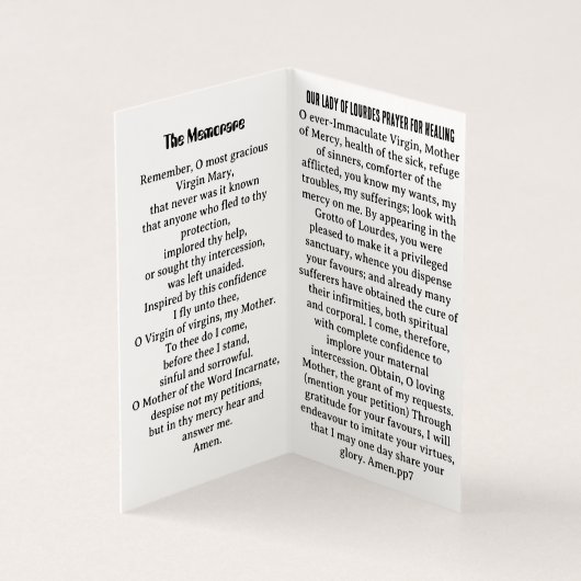 Our Lafy of Lourdes Prayer Card Kaart (Binnen)