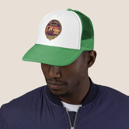 Our Legacy Black History Green Trucker Hat Pet (In situ)