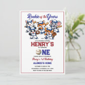 Our Little Animals Baseball 1st Birthday Party Kaart (Staand voorkant)