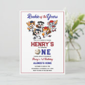 Our Little Animals Baseball 1st Birthday Party Kaart (Staand voorkant)