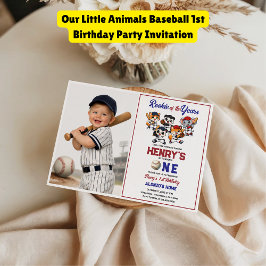 Our Little Animals Baseball 1st Birthday Party Kaart