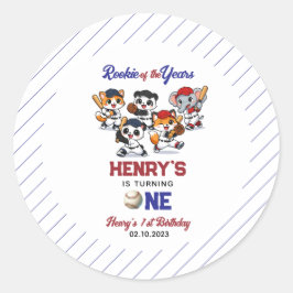 Our Little Animals Baseball 1st Birthday Party Ronde Sticker