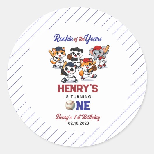 Our Little Animals Baseball 1st Birthday Party Ronde Sticker (Voorkant)