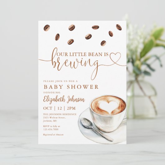Our Little Bean Is Brewing Coffee Baby Shower Kaart (Staand voorkant)