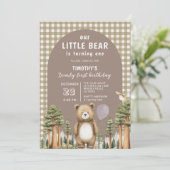 Our Little Bear is Turning One Forest Gingham Kaart (Staand voorkant)