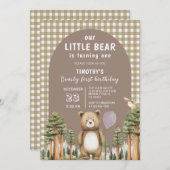 Our Little Bear is Turning One Forest Gingham Kaart (Voorkant / Achterkant)
