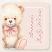 Our Little Bear on the Way Pink Bow Baby Shower Kartonnen Onderzetters (Voorkant)