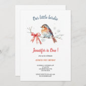 Our little birdie birthday invitation kaart (Voorkant / Achterkant)
