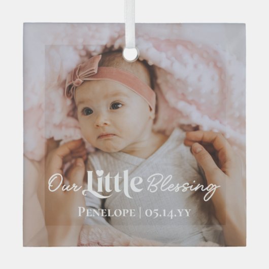 Our Little Blessing Newborn Baby Photo Keepsake Glas Ornament (Voorkant)