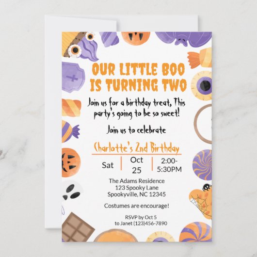 "Our Little Boo" Halloween 2e verjaardag Uitnodigi Kaart (Voorkant)