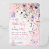 Our Little Butterfly Girl's Birthday Pink Gold Folie Uitnodiging (Voorkant)