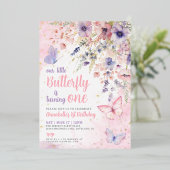 Our Little Butterfly Girl's Birthday Pink Gold Folie Uitnodiging (Staand Voorkant)