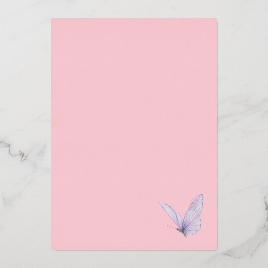 Our Little Butterfly Girl's Birthday Pink Gold Folie Uitnodiging (Achterkant)