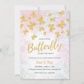 Our Little Butterfly Gold Glitter Invitation Kaart (Voorkant)