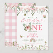 Our Little Butterfly is turning 1 Birthday Floral Kaart (Voorkant / Achterkant)