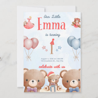 Our Little Emma Birthday Invitation – Pastel Teddy Kaart