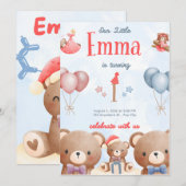 Our Little Emma Birthday Invitation – Pastel Teddy Kaart (Voorkant / Achterkant)