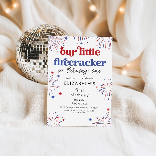 Our Little Firecracker 1st Birthday Invitation Kaart