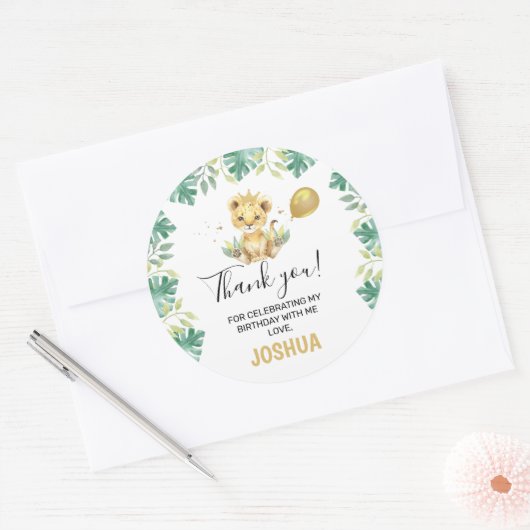 Our Little King Lion Crown Balloon 1st Birthday Ronde Sticker (Envelop)