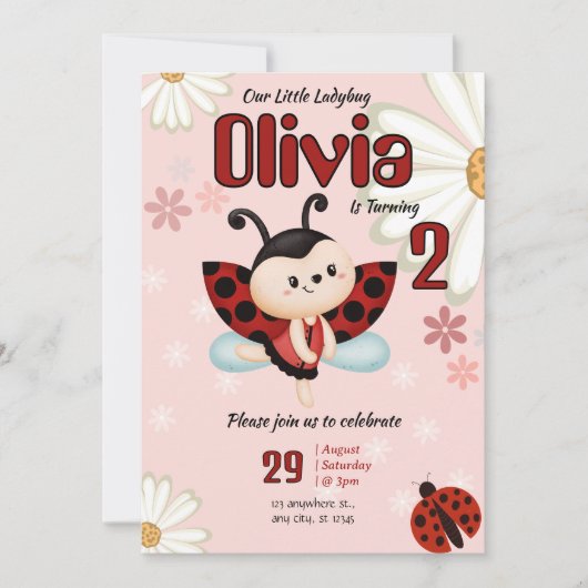 Our Little Ladybug Girl Birthday Party Invitation Kaart (Voorkant)