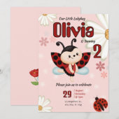 Our Little Ladybug Girl Birthday Party Invitation Kaart (Voorkant / Achterkant)