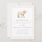 Our Little Lamb Birthday Neutral Gingham Kaart (Voorkant)